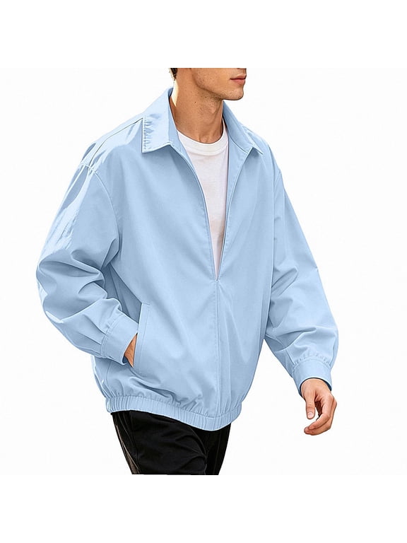Mens Half Zip Jacket Collar Coat Casual Loose With Side Pockets Blue Size M