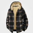 thumbnail image 1 of Afuyipoi Mens Hooded Coat Zip Front Plaid Lamb Fleece Warm Knit Jacket Black M, 1 of 9