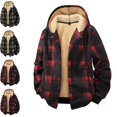 thumbnail image 1 of Afuyipoi Mens Hooded Coat Zip Front Plaid Lamb Fleece Warm Knit Jacket Red M, 1 of 9
