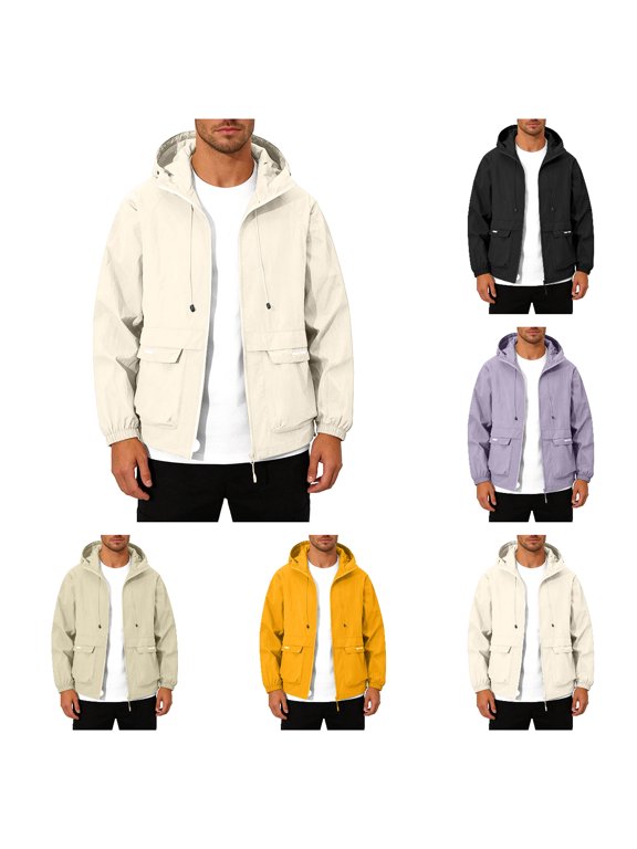 Mens Ice-Silk UV-Protection Jackets,Long Sleeved Hooded Zipper Sun Protective Clothing Beige S