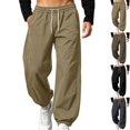thumbnail image 1 of Afuyipoi Mens Jogger Pants Drawstring Elastic Waist Cuffed Ankle Casual Trousers Army Green Size L, 1 of 10