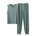 thumbnail image 1 of Afuyipoi Mens Modal Pajamas Sets,Sleeveless Tee & Joggers Soft Stretch Drawcord Cuffed Ankles Spring-Autumn Comfy Two-piece Silver L, 1 of 5