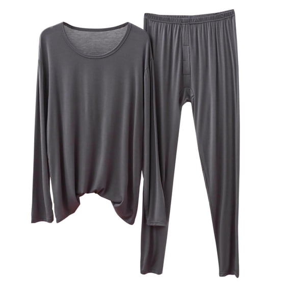Afuyipoi Mens Modal Sleepwear, V-Neck Winter Long Sleeve Cotton Pajamas Dark Gray 3XL