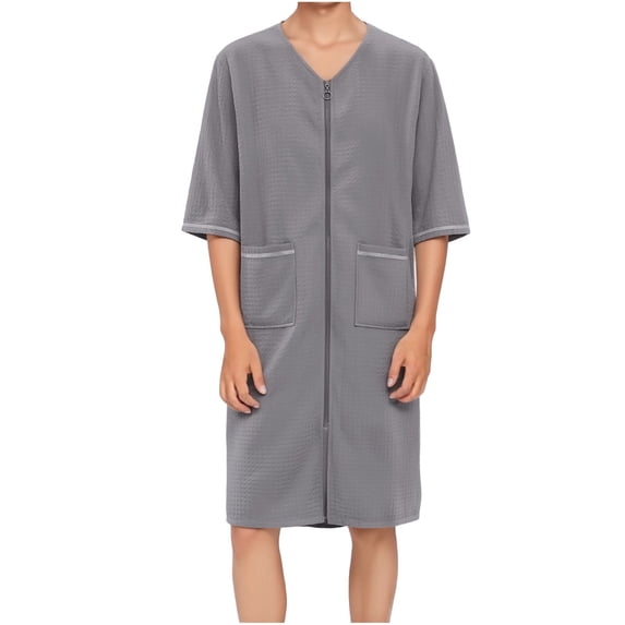 Afuyipoi Mens One-piece Robe,Quick Dry Bathrobe Lightweight Looose Summer Nightgowns Gray 2XL