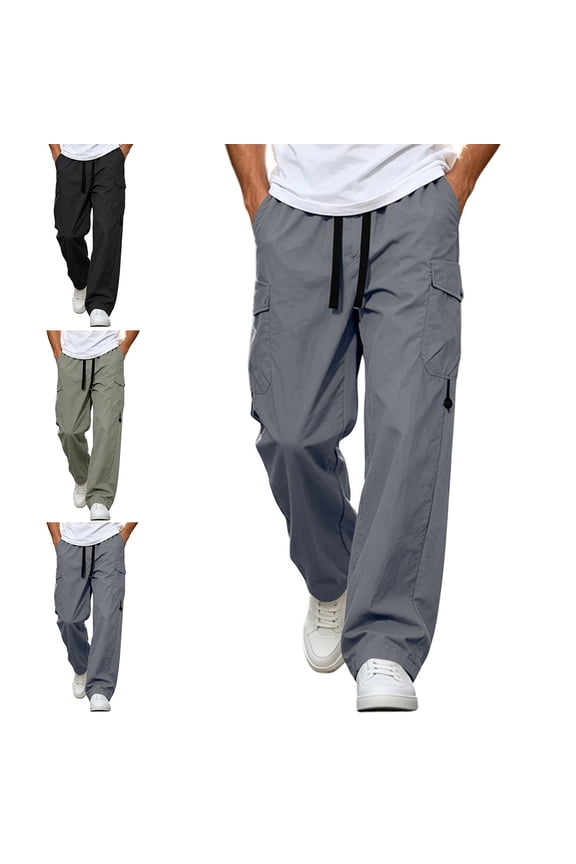 Mens Outdoor Pants Loose Straight Leg Summer Cooling Lightweight Hiking Utility Cargo Trousers Size M-4XL Dark Gray Size L