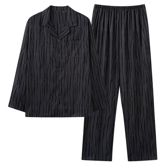 Afuyipoi Mens Pajamas Set,Button-Up Casual with Pockets Button-Up Pajama Set for Men Black 4XL