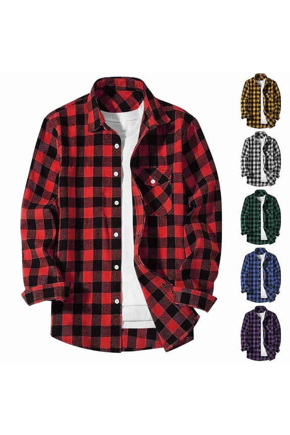 Mens Plaid Shirt, Long Sleeve Button Down Flannel Shirts Casual Spring Fall Blouse Shirts Army Green L