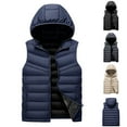 thumbnail image 1 of Afuyipoi Mens Puffer Vest with Detachable Hood, Zip Up Quilted Jacket with Zipper Pocket Fall Winter Outerwear Blue L, 1 of 10
