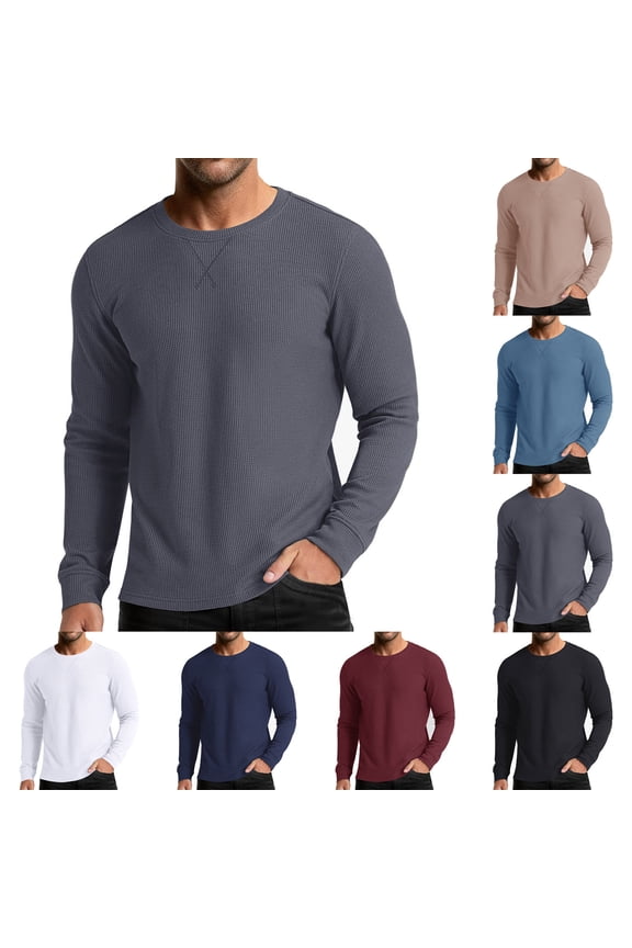 Mens T-shirts,Casual Solid Hued Waffle Pullover Shirts Dark Blue L