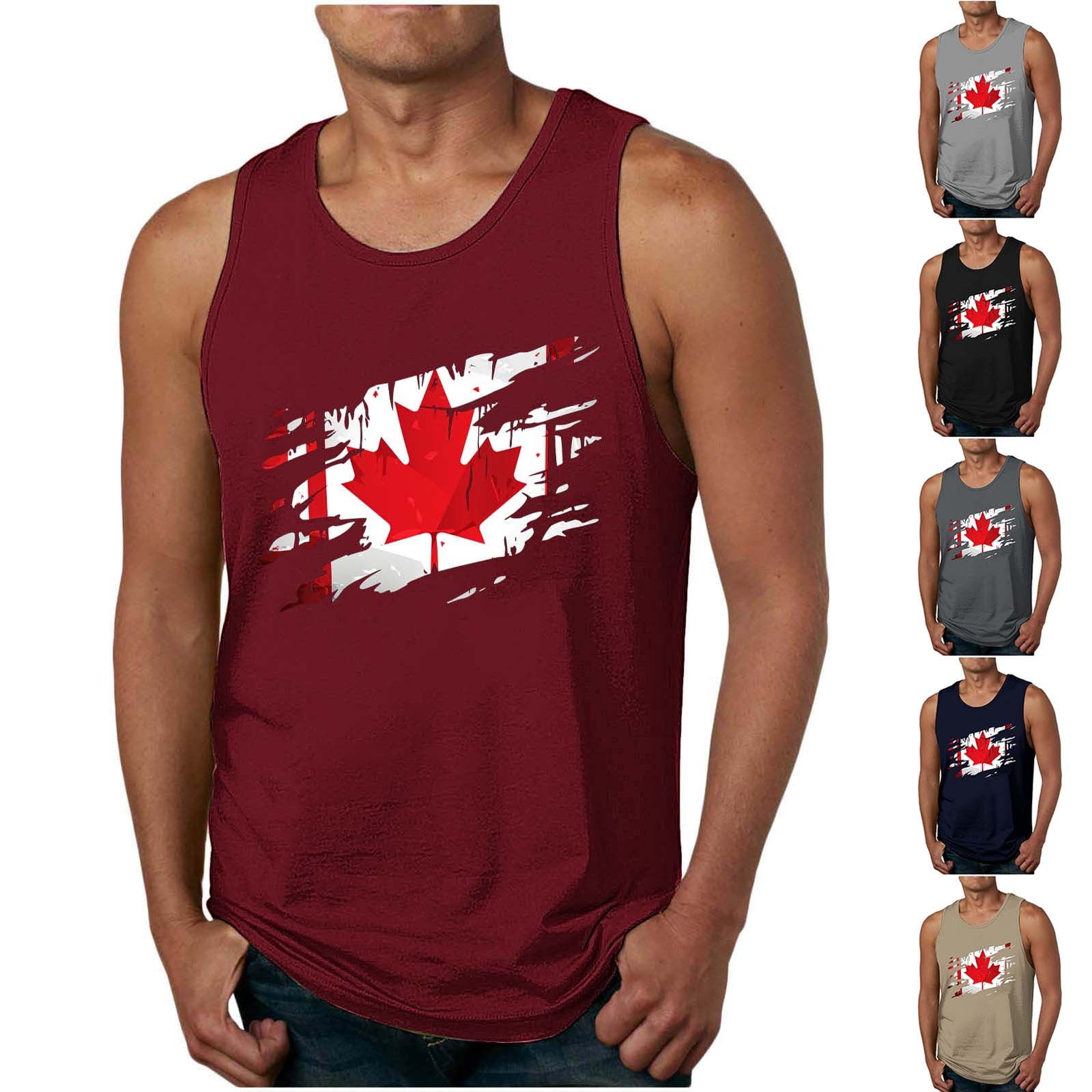 Afuyipoi Mens Tank Tops Maple Leaf Print Stretchy Casual Workout Tops ...