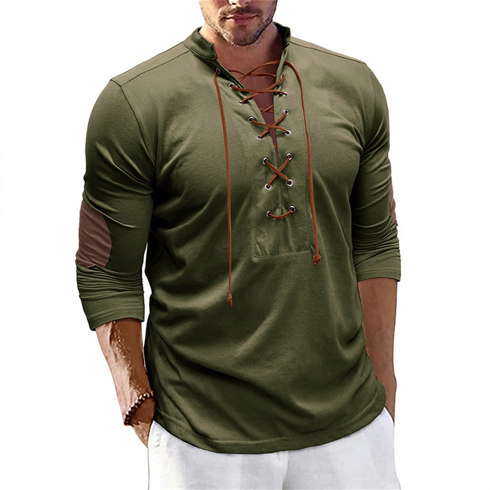 Afuyipoi Mens Vintage Long Sleeve Shirts, V Neck Casual Slim Fit Sport