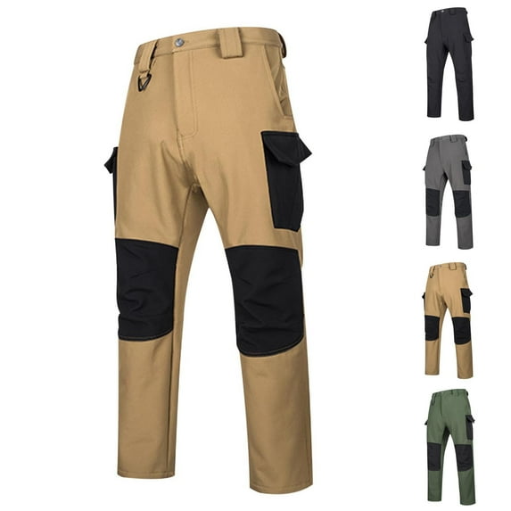Afuyipoi Outdoor Cargo Pants for Men, Thickened Fleece Lined Fall Winter Long Pants with Multi-pockets for Hiking Fishing Green M