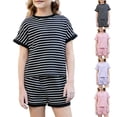 thumbnail image 1 of Afuyipoi Outfit Sets for Girls Striped Summer Wear Breathable Casual Outfit Purple Size 1T, 1 of 8