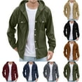thumbnail image 1 of Afuyipoi Oversized Cargo Button Up Shirts for Men Hooded Jacket,Casual Corduroy Outerwear Midweight Long Sleeved Drawstring Pocket Button Jacket Army Green 3XL, 1 of 9