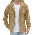 thumbnail image 1 of Afuyipoi Oversized Cargo Button Up Shirts for Men Hooded Jacket,Long Sleeved Casual Corduroy Outerwear Midweight Drawstring Pocket Button Jacket Khaki XL, 1 of 8