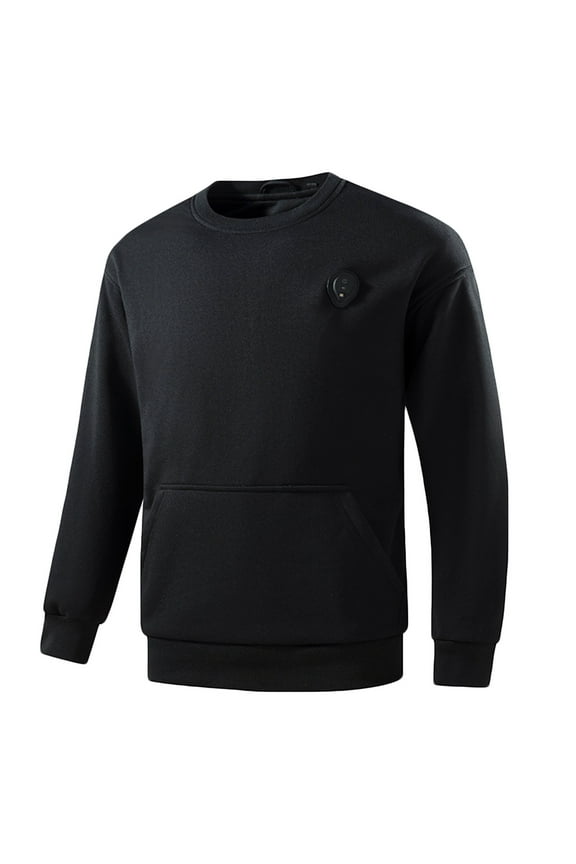 Oversized Men's Heated Sweatshirt,Casual Pullover Solid Autumn Winter Outdoor Lighted Sweatshirt Black M
