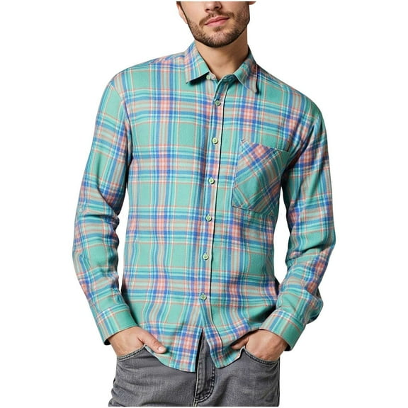 Afuyipoi Oversized Mens Button Up Shirt,Pockets Spread Collar Casual Long Sleeve Lightweight Beach Plain Tops Green L