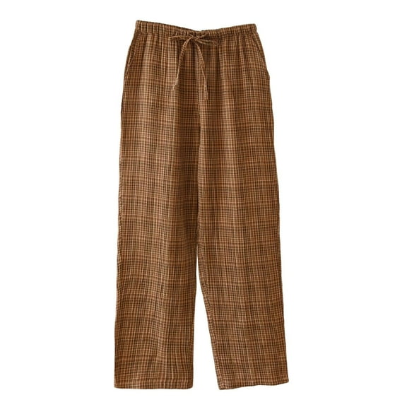 Afuyipoi Pajamas Pants for Men,Solid Color Loose Elastic Waist Cotton Sleep Pants Brown XL