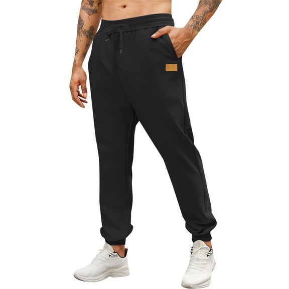 Afuyipoi Pants for Men, Sporty Pockets Elastic Waist Solid Tight - Fitting Casual Jogger Pants Black XS