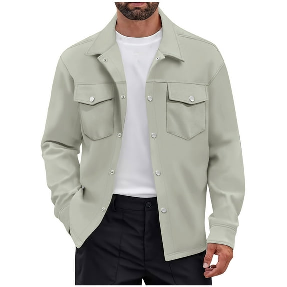 Afuyipoi Plus Size Men's Shirt Button-Up,Collared Neck Long Sleeve Solid Casual Stylish Shirt Green 2XL