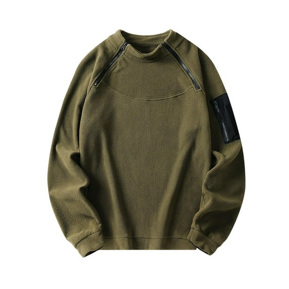 Afuyipoi Plus Size Men's Sweatshirt,Long Sleeve Stand Collar Pullover Big & tall Winter Sweatshirt Army Green 3XL