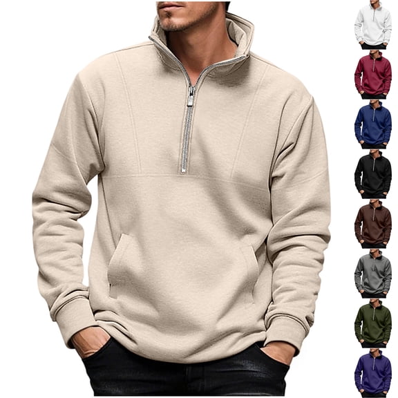 Afuyipoi Quater Zip Sweatshirts for Men, Stand Up Collar Long Sleeve Pullover Top Casual Spring Fall Sweatshirts Army Green L
