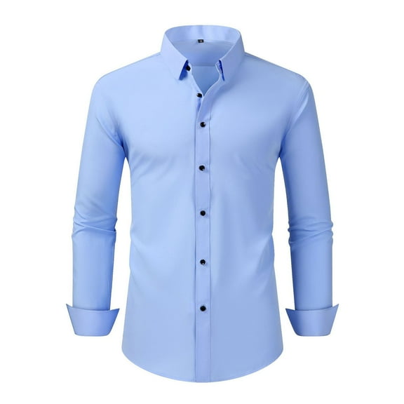 Afuyipoi Shirts for Men Button Up Long Sleeve,Stand Collar Work Soft Comfortable Casual Long Sleeve Shirt Light Blue L