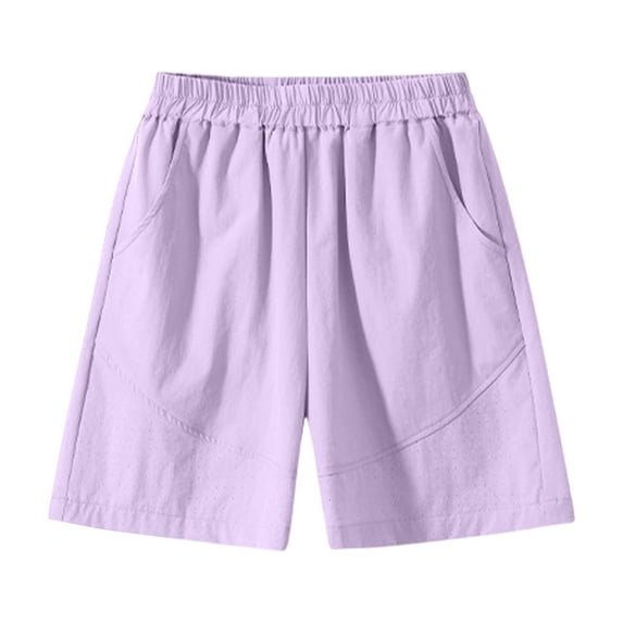 Afuyipoi Shorts for Girls,Breathable Solid Color High Waist Wide Leg Purple 5-6