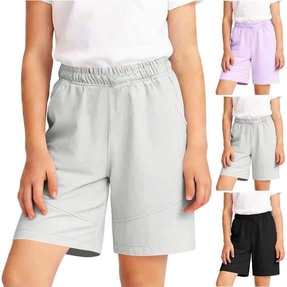 Afuyipoi Shorts for Girls Size 10-12,Solid Color High Waist Breathable Wide Leg Gray