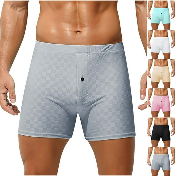 Afuyipoi Solid Men Boxers Underpants,Breathable Button Fly Lightweight Elastic Waist Underwear Gray L
