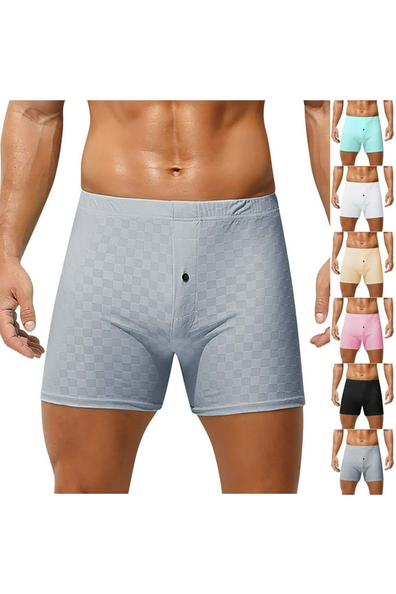 Solid Men Boxers Underpants,Breathable Button Fly Lightweight Elastic Waist Underwear Gray L