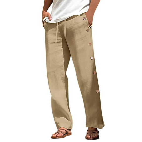 Afuyipoi Straight Leg Khaki Pants for Men,Snap-Front Casual Outwear Relaxed Beach Pants with Breathable Khaki M/34
