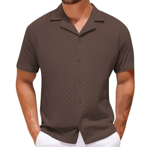Afuyipoi Stylish Button Down Shirts for Men, Short Sleeve Summer Dressy Shirts for Vacation Wedding Coffee
