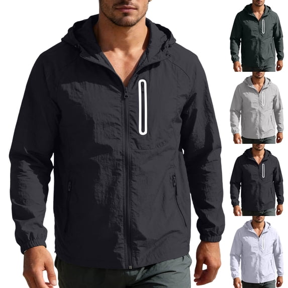 Afuyipoi Sun Protection Cardigan for Men,Breathable Summer UPF50+ Protection Hooded Athletic Jackets Gray L