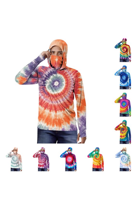 Sun Protection Jackets for Men,Printed Front Face Cover Cool Hooded Pullover Clothing Orange XL