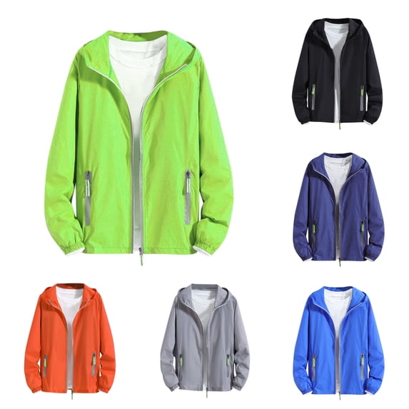 Afuyipoi Sun Protection Shirt for Men,Anti - UV Pocket Reflective Zipper Hooded Long Sleeved Sunscreen Clothing Green L
