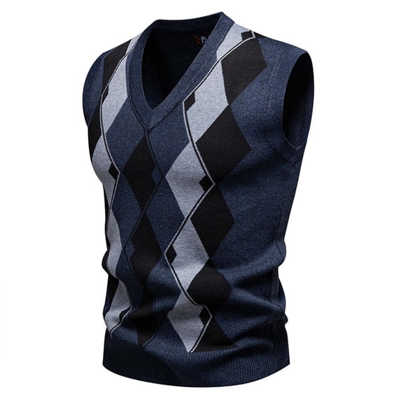 Afuyipoi Sweater Vests Men,Winter Fleece - Lined Warm V - Neck Tank Knit Sweater Navy XL