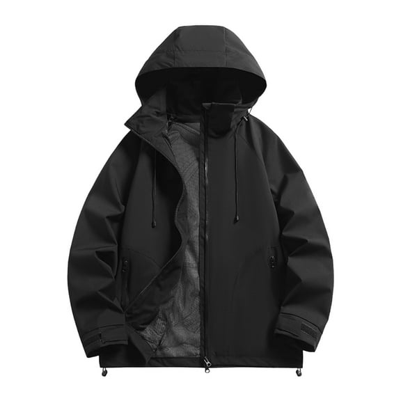 Afuyipoi Sweatshirt for Men,Water Prooft Waterproof Long Sleeved Hooded Casual Jacket Black XL
