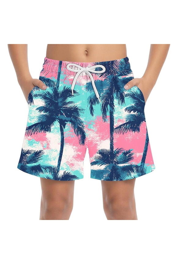 Swim Trunks Boys,High-Waisted with Pockets Hawaiian Print Swimwear Bottoms 4-5T