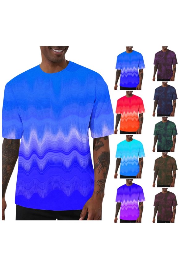 T-Shirts for Men,Relaxed Short Sleeves Activewear Casual Graphic Tees Blue 2XL