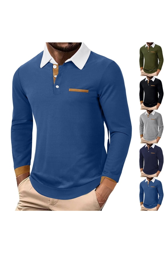 T-shirts for Man,Casual Long - Sleeve Workwear Button - up Lapel Shirt Black S