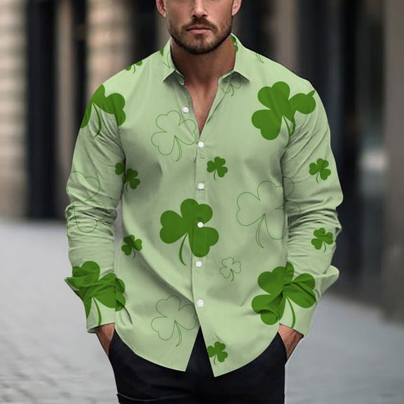 Afuyipoi T-shirts for Men,Collar Graphic Tees French - Vintage Long Sleeve Shirts Green S