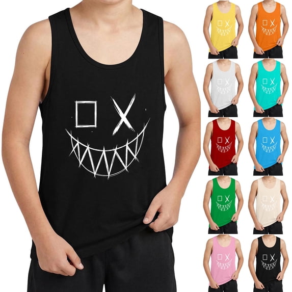 Afuyipoi Tank Tops for Boys 10-12,Summer Sleeveless Relaxed Fit Graphic Tee Black