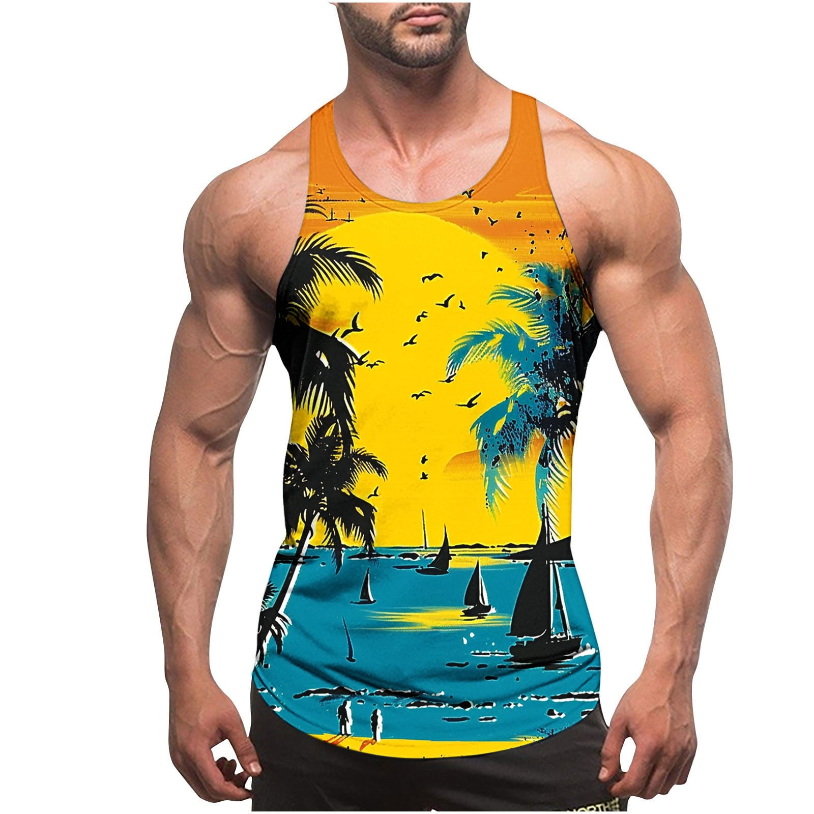 Afuyipoi Tank Tops for Men Print Sleeveless Racerback Crew Neck Quick ...