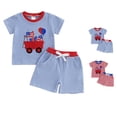 thumbnail image 1 of Afuyipoi Toddler Boys 2-Piece Summer Clothes Set (0-3 Years) Patriotic Flag Truck Graphic T-Shirt and Casual Shorts Outfit Blue 12-18 Months, 1 of 8