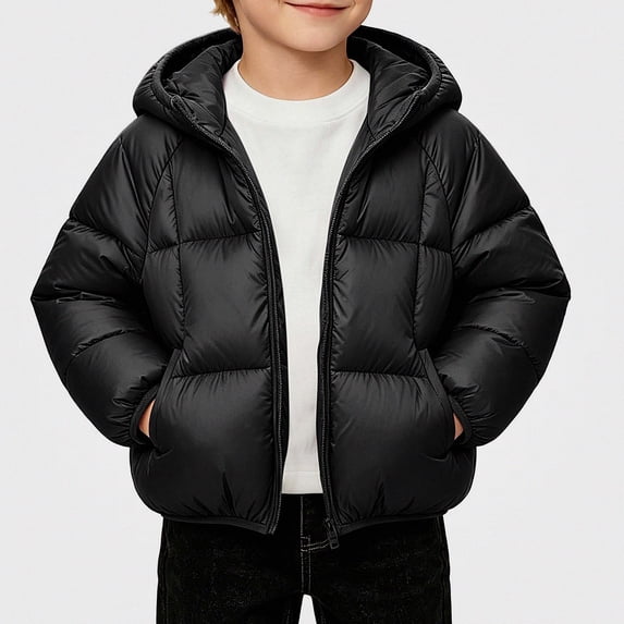 Afuyipoi Toddler Boys Puffer Hooded Coat Quilted Zip Up Thickened Warm Winter Jacket Outdoor Play Size 0-7Y Black Size 7