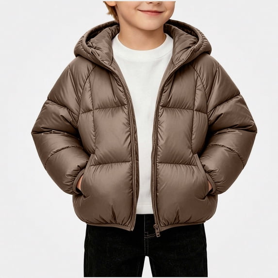 Afuyipoi Toddler Boys Puffer Hooded Coat Quilted Zip Up Thickened Warm Winter Jacket Outdoor Play Size 0-7Y Brown Size 12M