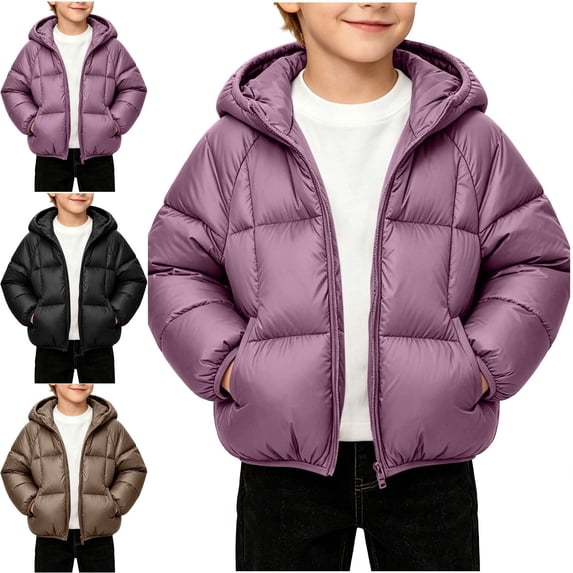 Afuyipoi Toddler Boys Puffer Hooded Coat Quilted Zip Up Thickened Warm Winter Jacket Outdoor Play Size 0-7Y Purple Size 3T
