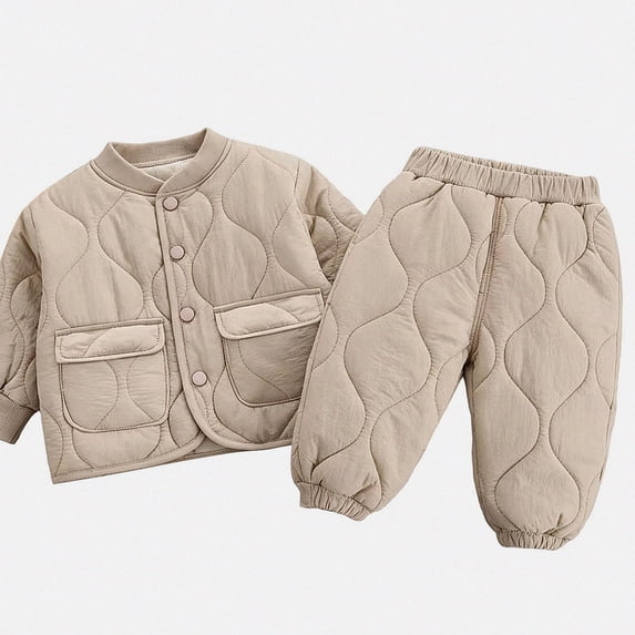 Afuyipoi Toddler Girls Fall Winter Fleece Lined Quilted Jacket Set Warm Top for Outdoor Play Khaki Size 5T