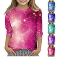 thumbnail image 1 of Afuyipoi Toddler Girls T-shirts(3-12), 3/4 Sleeve Round Neck Gradient Color Pullover Tops Purple 5 Years, 1 of 6